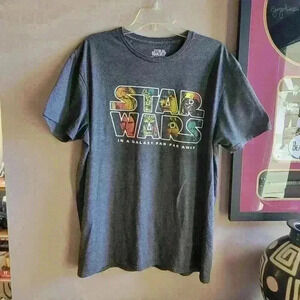 Star Wars Mens XL In A Galaxy Far Away Character Fill Shirt Grey Short Sleeve